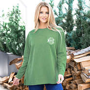 sage quilted sweatshirt on rachel