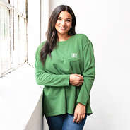 sage quilted sweatshirt on julia