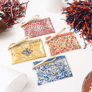 crimson gold orange and blue monogrammed glitter wristlet pouches