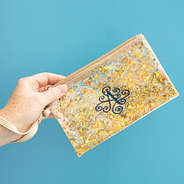 gold monogrammed wristlet pouch