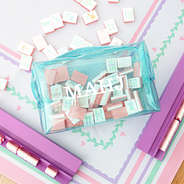 mint clear glitter cosmetic case with mahj