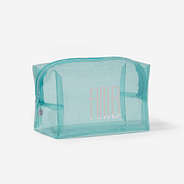 Monogrammed Clear Glitter Cosmetic Case in Mint