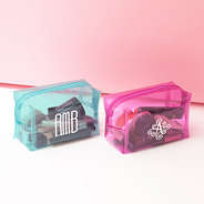 duo clear glitter cosmetic case in mint and hot pink