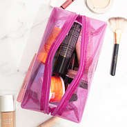 pink clear glitter cosmetic case inside shot