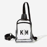monogrammed clear sling bag in black