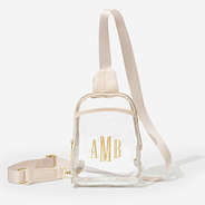 monogrammed clear sling bag in bone