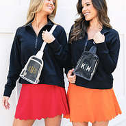 girls wearing bone and black personalized clear sling bags