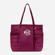 Monogrammed Pocket Tote Bag in Burgundy