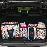 sunset leopard reusable insulated bag in trunk
