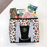 sunset leopard reusable insulated bag flatlay