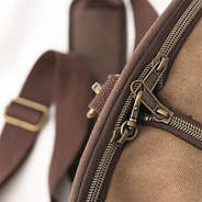 waxed canvas convertible weekend bag up close