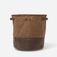 Personalized Waxed Canvas Storage Basket in Brown