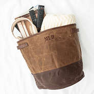 waxed canvas storage basket flatlay