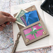 open Monogrammed card holder wristlet with map