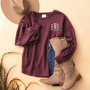 burgundy accent sleeve sweatshirt flatlay