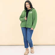 girl wearing personalized quilted full zip hoodie in sage