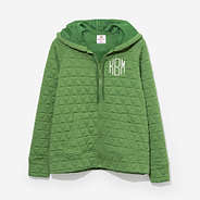 monogrammed quilted full zip hoodie in sage