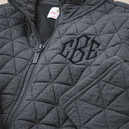 charcoal quilted full zip jacket up close