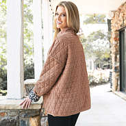 side of personalized quilted coat in almond