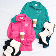 teal and hot pint monogrammed henley pullover sweatshirts