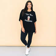 girl wearing sequin coffee tis the season shirt