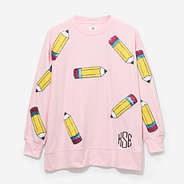 Monogrammed Sequin Teacher Sweatshirt in Pink Pencils