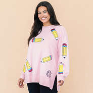 sequin teacher sweatshirt on julia ann