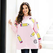 sequin teacher sweatshirt on peyton