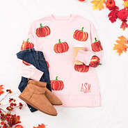 pink pumpkins sequin fall sweatshirt flatlay