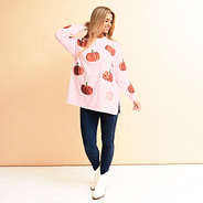 pink pumpkins sequin fall sweatshirt on rachel
