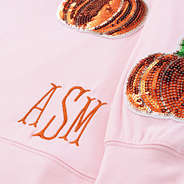 pink pumpkins sequin fall sweatshirt up close