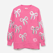 Monogrammed Sequin Bow Sweatshirt in Hot Pink