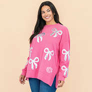hot pink sequin bow sweatshirt on julia ann