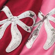 crimson and hot pink sequin bow sweatshirt detail shot