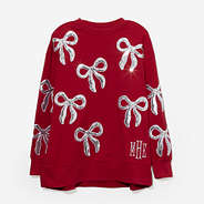 monogrammed sequin bow sweatshirt in crimson