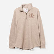 monogrammed heathered fleece pullover in tan