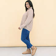 side of monogrammed heathered fleece pullover in tan