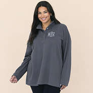 quilted charcoal pullover sweatshirt with popped collar