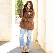 brown sherpa pullover on peyton