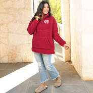 crimson sherpa pullover on peyton