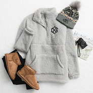 gray sherpa pullover flatlay