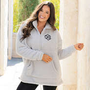 gray sherpa pullover on peyton