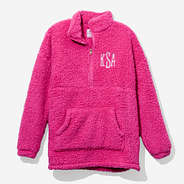 Monogrammed Half Zip Sherpa Pullover in Hot Pink