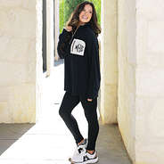 black Grid Fleece Quarter Zip Pullover on girl fullshot