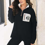 black Grid Fleece Quarter Zip Pullover on girl
