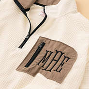 ivory Grid Fleece Quarter Zip Pullover detail shot