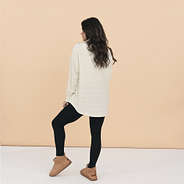 ivory back of Grid Fleece Quarter Zip Pullover on girl fullshot