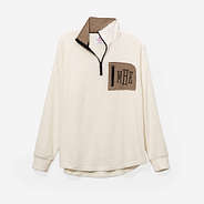 monogrammed grid fleece quarter zip pullover in ivory