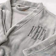 close up of monogrammed full length plush robe with softspun pajamas