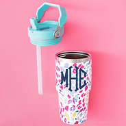 wild confetti flip top kids tumbler open navy monogram